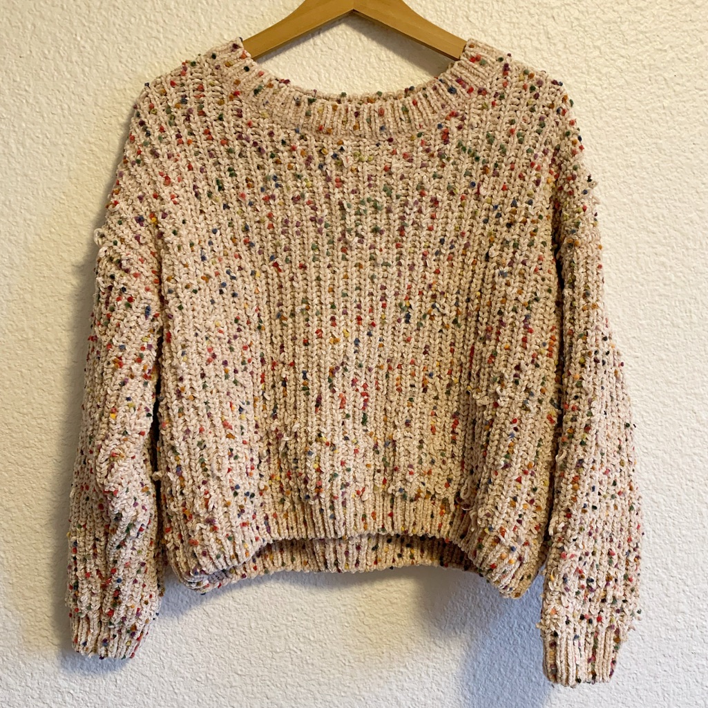 Nordstrom Elodie Cream Rainbow Bauble Chenille Sweater Women’s M